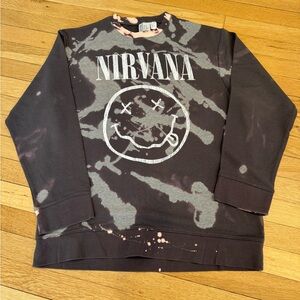 H&M DIVIDED NIRVANA Black Crewneck with Gray and Pink Bleach Splatter